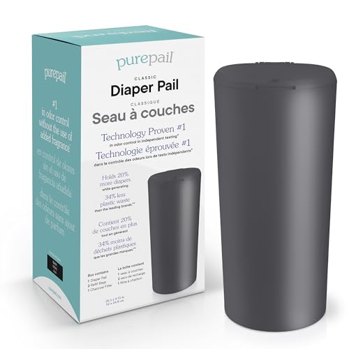 Image of Classic Diaper Pail – Black, Blocks Odors with No Added Fragrance, Holds 20% More Diapers & Generates Less Waste, No Cutting, No Canisters, Includes 1 Pail + 2 Refill Bags + 1 Charcoal Filter