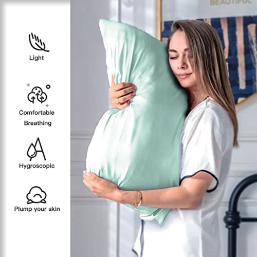 Silk Pillowcase for Hair and Skin,Soft,Breathable and Sliky Standard Size Pillow Cases Set of 2,Both Sides Natural Mulberry Silk Pillowcases with Hidden Zipper(Standard Size 20"X 26",2pcs)