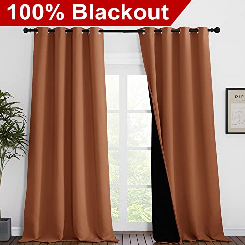 Image of NICETOWN Full Shading Curtains for Windows, Super Heavy-Duty Black Lined Blackout Curtains for Bedroom, Privacy Assured Window Treatment (Burnt Orange, Pack of 2, 55 inches W x 102 inches L)