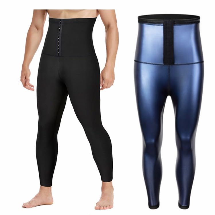 Generisch Pantaloni per la sudorazione da uomo, per la sauna, per il controllo della pancia, per la dimagrante, con bottoni regolabili, a vita alta, per la palestra, il fitness, O blu., S
