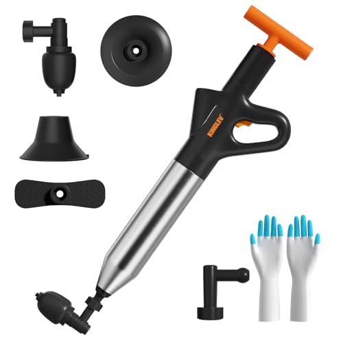 Toilet Plunger with High-Pressure Air Drain Blaster, Power Plunger - Drain Clog Remover for Sink, Shower, Toilet Clogs, Includes Foot Pump, Gloves & Adapter