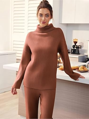 Image of TYSORT Women's Winter Woolen Turtleneck Sweater with Pajama | Warm Winter Wear Cord Set | Woolen Tracksuit Loungewear Set