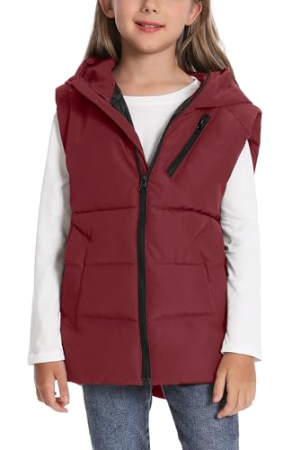 Happy Cherry Kids Puffer Hooded Vest for Boy Girls Padded Sleeveless Jacket Zipper Vest 3-11 Years