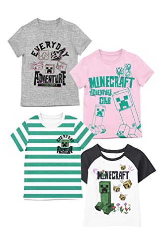 Minecraft Adventure Club - Camisetas de manga corta con cuello redondo para niña (4 unidades), Mulicolor, Medium