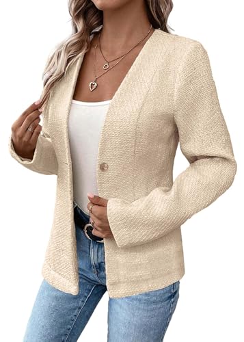 Mina Self Long Tweed Blazer Jacket for Women 2024 Fall Winter Warm Cardigan Open Front Slim Fitted Fashion Casual Work Suit4