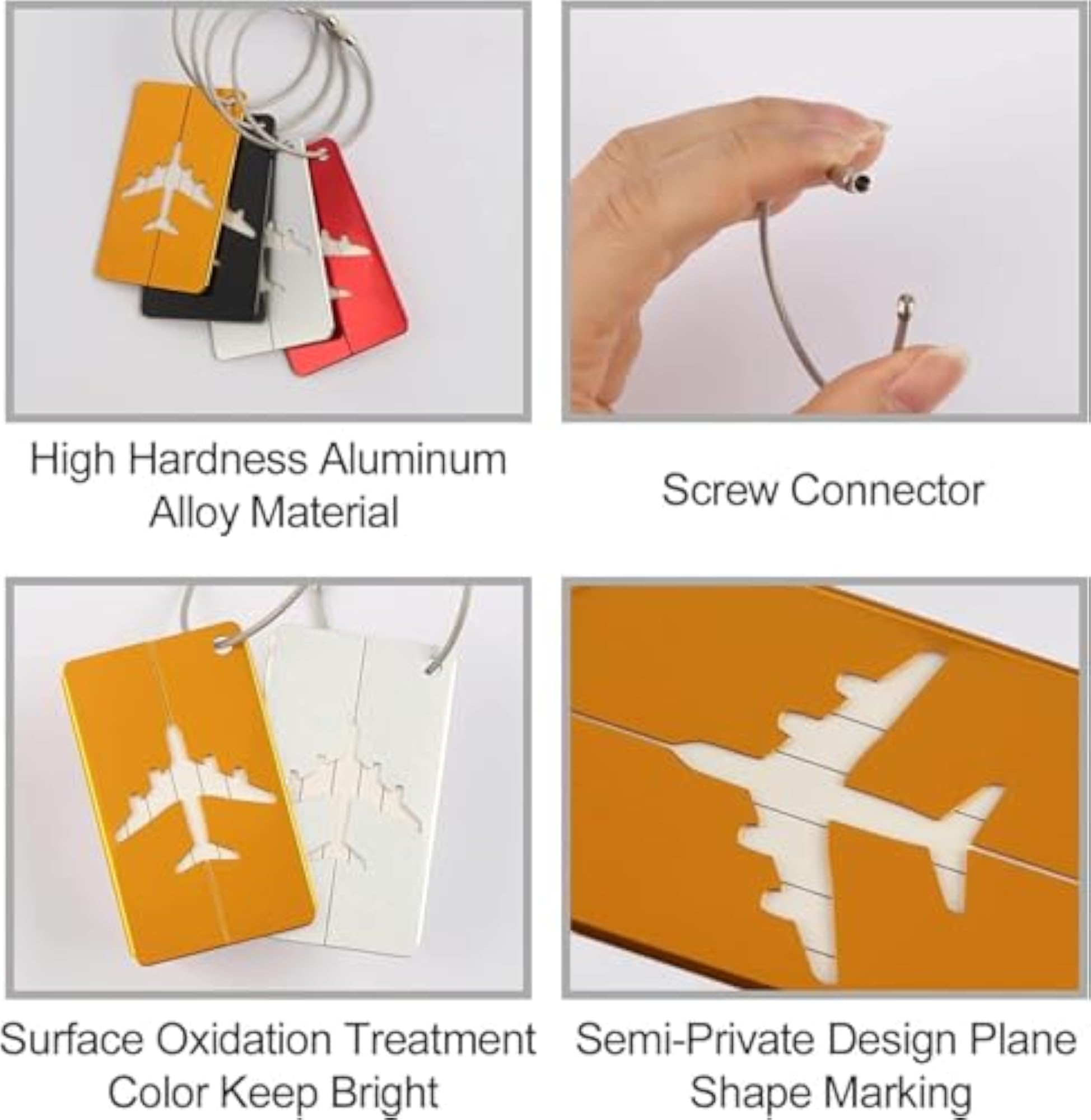 4 Pcs Metal Luggage Tags with Name ID Card