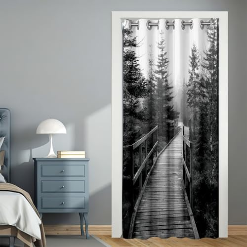 DOTBUY-SHOP Cortina de Puerta, Cortina Opaca Interior Arte Moderno Cortina Puerta Interior No Requiere Taladrar Cortina de Partición para Hogar, Cocina, Salón (120x180cm,Gris)