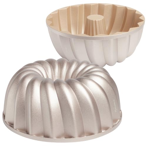 Erreke Molde Bizcocho Horno, Molde Tarta, Doble Capa Antiadherente, Aluminio Fundido Resistente, Savarín Cocción Uniforme, Repostería, Color Oro Rosa, 24cm, 2.5 litros, Clásico