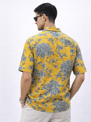 Image of Veirdo Men's Printed Camp Collar Shirt, Oversized Fit, Short Sleeve Casual Resort Wear, Button-Down Summer Shirt for Men, Cotton Fabric (Sizes S to 2XL)