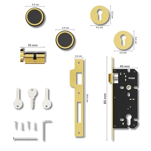Image of GLOXY Zinc Door Knob Handle for Main Door Mortise Lock Pull Handle Left & Right Door Lock with 3 Key Lock Body & Cylinder for Office |Gold & Black Finish (2 Years Warranty, Pack of 1)