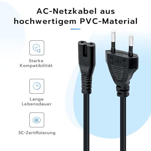 Mcbazel 1.5m Schwarzes Netzkabel, C7 Kabel Euro-Stecker C7 2-poliges Netzkabel für PS5 / PS4 / PS3 / Xbox Serie X/S - Schwarz