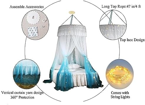 Elegant Bed Netting Canopy Mosquito Net Bed Canopy with Lights Round Dome Canopy Bed Curtains for Bedroom Decoration,Pink