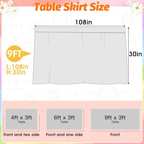 Image of 9FT Boho Rainbow Table Skirt Colorful Teacher Desk Skirt Classroom Desk Skirts for Back to School Decor Classroom Table Skirts for Back to School Supplies Office Bookcase Cabinet Decorations