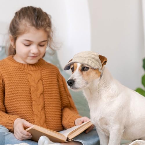 Hunde Baseballmütze, Verstellbar Sommer Sonnenschutz Hut Sonnenhüte mit Ohrlöchern, Haustier Sommer Hut für Welpen Hunde Mütze (Khaki, M)
