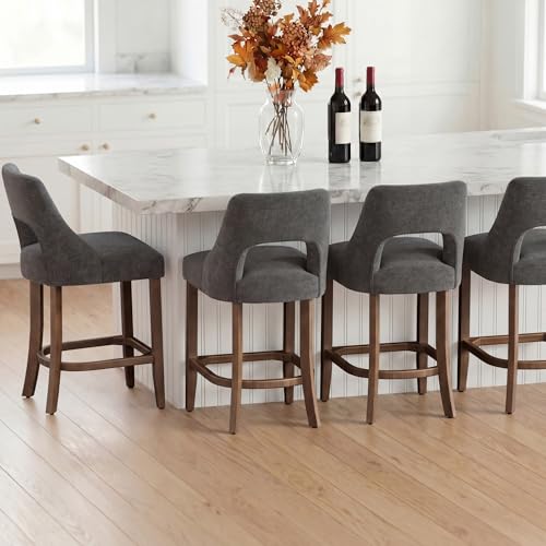 Image of UVV Bar Stools Set of 2, Upholstered Counter Height Bar Stools, Modern Counter Stools with Wood Legs for Kitchen Island Dining Room Bar, Dark Grey
