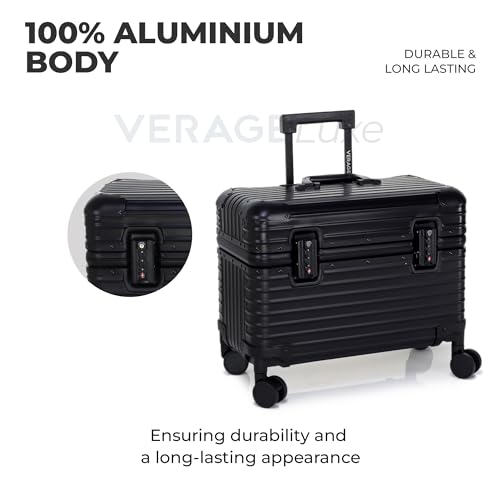 Image of Verage Luxe Aviator 18 inch 100% Aluminum Hardside Spinner Luggage with Multi-Directional Wheels and Telescoping Handle (Black)