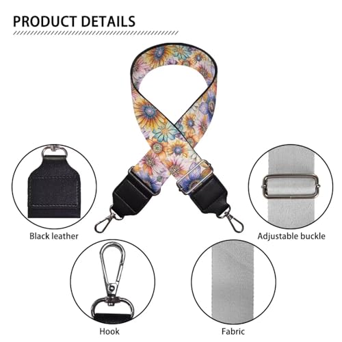 Image of TODIYADDU Purple and Yellow Sunflower Crossbody Strap with Metal Buckle Strap for Purse Wide Purse Straps Replacement Crossbody Long Strap Bag Strap Crossbody Guitar Bags