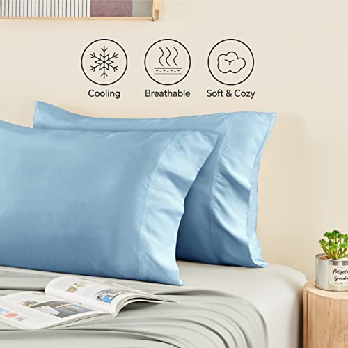 Image of BEDELITE Cooling Pillow Cases Queen 2Pcs, Rayon Made from Bamboo, Blue | Cooling and Breathable Pillow Cover for Hot Sleepers & Night Sweats, Silky Soft Cozy, Envelope Closure, 20 inchx30 inch