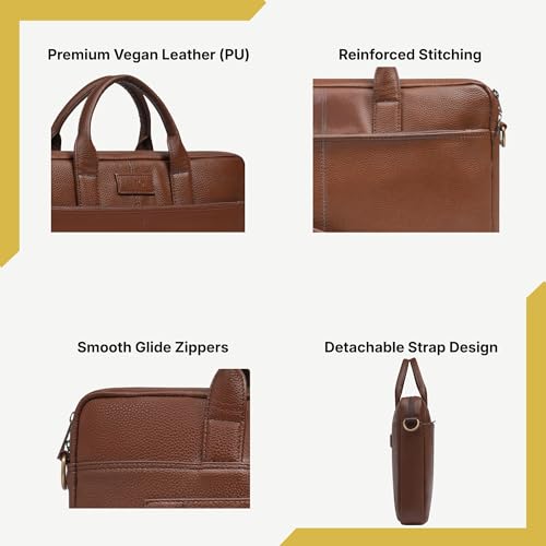 Image of TRUFLO Vegan Leather (PU) Laptop Messenger Bag | Fits up to 15.6-inch Laptop | Slim Office & Travel Shoulder Bag