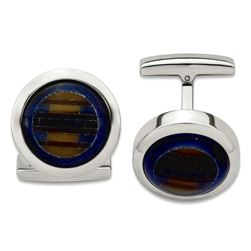 Gemelos de acero inoxidable pulido azul ojo de gato 19.5mm