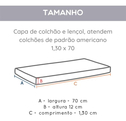 Capa Protetora de Colchão Berço Americano e Mini Cama Impermeável 130x70x12cm
