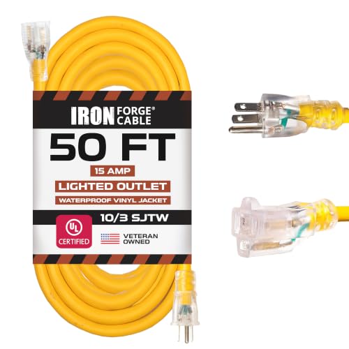 Iron Forge Cable 10 Gauge Extension Cord Heavy Duty, 50 Ft - Yellow SJTW