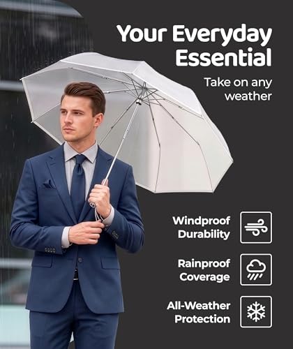 Image of Repel Windproof Travel Umbrella - Compact & Withstands Winds up to 100MPH, Strongest Premium Auto Folding Umbrella for Rain and Sun - Durable, Light & Portable for Women & Men, Fits Backpacks & Cars