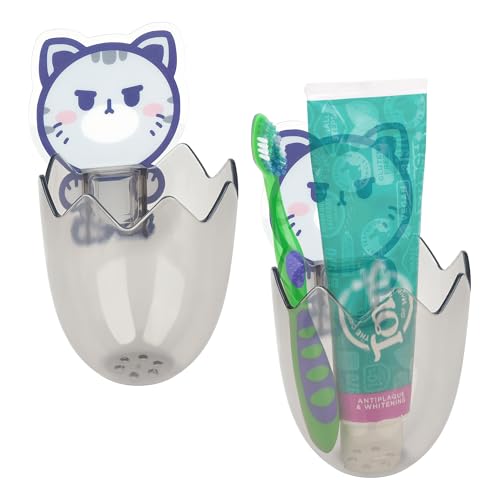 Linkidea Paquete de 2 soportes para cepillos de dientes de pared para baño, plástico autoadhesivo con 2 ranuras, colgador manual para cepillo de dientes compatible con Colgate, GUM, Jordan (gris)