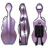 MI&VI CP-7006WB Pure Poly Carbon Fiber Cello Case 4/4 Hard Shell 10lb (Full Size) with Wheels | Carry Straps | Rigid Protection | Tough Shell (Purple + Bag)