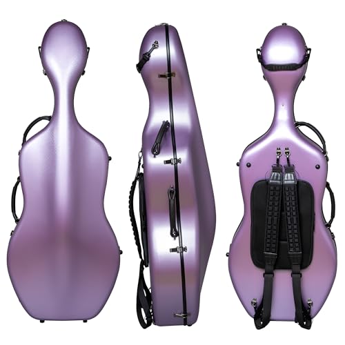 MI&VI CP-7006WB Pure Poly Carbon Fiber Cello Case 4/4 Hard Shell 10lb (Full Size) with Wheels | Carry Straps | Rigid Protection | Tough Shell (Purple + Bag)
