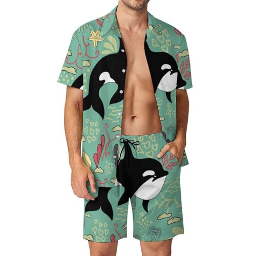 Ensemble Chemise Hawaïenne Homme Requin Contre la Chaleur d'Été