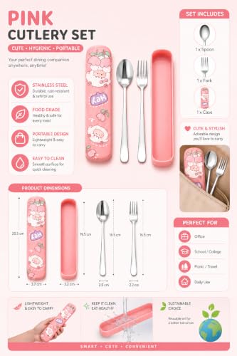 Image of Cutlery Set with Box | Stainless Steel Spoon, Fork, Reusable Tableware for Home, Kitchen, Office, Restaurant & Travel