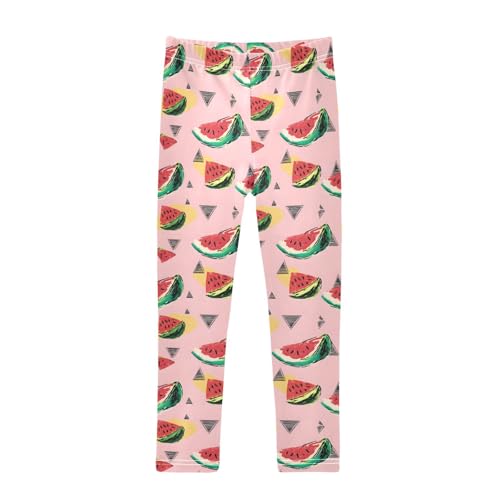 Pink Watermelon Triangle Girls Leggings Soft Stretch Workout Yoga Dance Pants for Kids Casual Tights