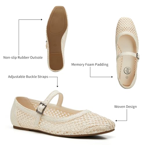 Image of Trary Mary Jane Shoes Women Woven Flats for Women Dressy Ballet Flats Squared Toe Mary Jane Flats Shoes