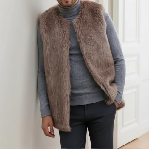 Image of Colf Men's Winter Sleeveless Faux Fur Vest Short Coat | Mens Faux Fur Jacket, Short Coat , Sleeveless Waistcoat, Winter Overcoat, Fluffy