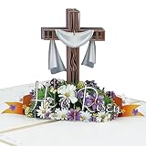 D4DREAM Religious Cross Easter Card for Adults - 3D He is Risen Pop Up Gift for Sympancy, Condolence, Confirmations, Baptism with Message Note & Envelope
