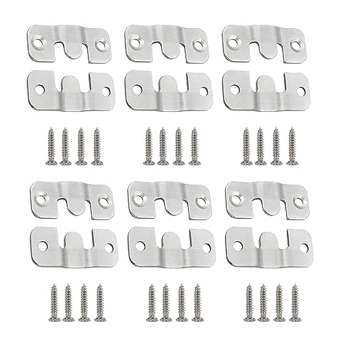 Image of Mirro Hanging Hardware Buckle Wall Brackets for Hanging 1.73x0.75 Inch Stainless Steel Picture Frame Mounting Hardware 12 PCS Z Brackets French Cleat Hanger Picture Hanging Brackets with Screws-Silver