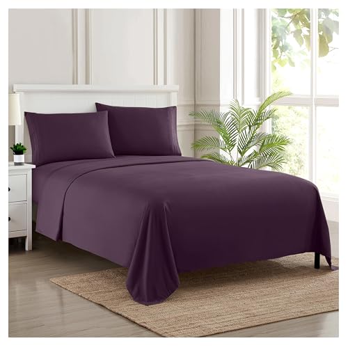 Split King Sheets - Breathable Luxury Sheets with Full Elastic & Secure Corner Straps Built In - 1800 Supreme Collection Extra Soft Deep Pocket Bedding Set, Sheet Set, Split King Size, Purple