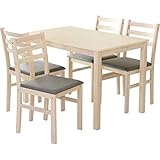 DORIS ドリス ダイニングテーブル 5点セット 110cm幅 ダイニングセット 天然木 ホワイトウォッシュ ファブリック座面 ダークグレー アンドリア【14956】