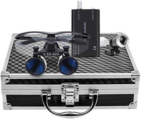 APHRODITE Binocular Loupes Glasses Headband Magnifier 3.5X-420 with LED Light Aluminum Box Black