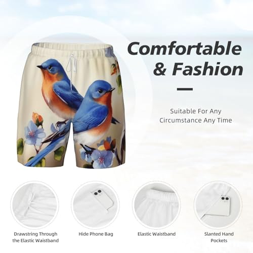 Men's Swim Trunks Quick Dry Board Shorts Happy Bluebirds Beach Shorts with Pocket Bathing Suits for Men4