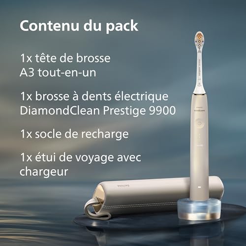 Philips Sonicare DiamondClean Prestige 9900 - brosse à dents électrique avec 1 tête de brosse A3 Premium tout-en-un et un boîtier de charge couleur perle (modèle HX9992/11)