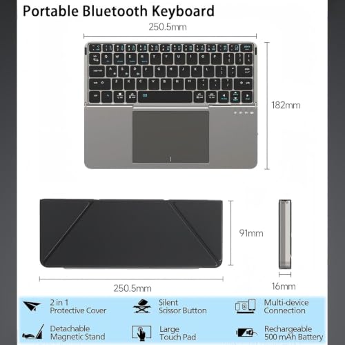 Image of MICROWARE Foldable Wireless Bluetooth Keyboard with Touchpad, Portable Travel Keyboard, Compatible with MacBook, iPad, Tablet, and Laptop, Rechargeable