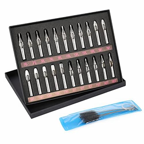 Tattoo Tips Stainless Steel Tubes Kits,New Star Tattoo 22pcs Assorted Tattoo Stainless Steel Tip Kit with 1 pc Stainless Steel Tattoo Machine Tube Handle Grips,Cleaning Brush,and Tattoo Allen Wrench l