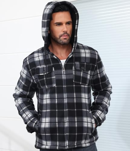 Men’s Full Zip Up Hoodie Heavyweight Sherpa Fleece Lined Hoodies Flannel Warm Winter Plaid Jacket Thick Coat with Pockets4