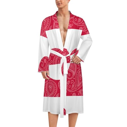 Greenland Flag Paisley Pattern Funny Men's Robe Novelty Soft Lightweight Bathrobe Long-sleeve Spa Robes
