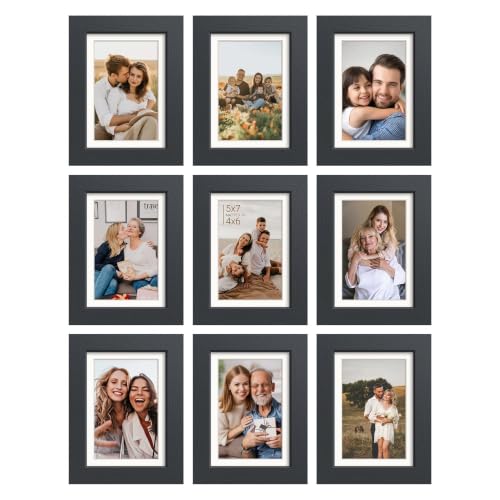 Image of VCK 5x7 Picture Frame Set of 9, Photo Collage Wall Decor, Black Wood