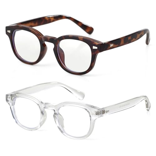 Onrtry Round Blue Light Glasses for Women Men Small Thick Frame Eyeglasses Non Prescription Glasses Clear lens Eyewear 2 Pack(Tortoise+Transparent)