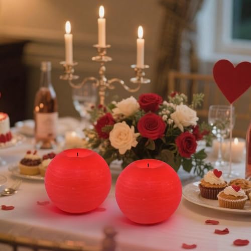 Image of Flameless Candles with Remote & Timer,4 inch H LED Battery Operated Round Candle 2 Pack,Real Wax Christmas Candle Lights Flickering for Christmas Gift Wedding Home Decor (Red)
