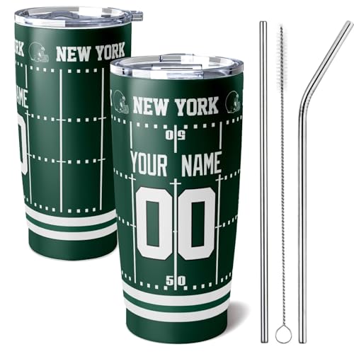 Image of ANTKING New York J Tumbler 20 oz Travel Coffee Cup for Men Women Boy Custom Name Number Gifts